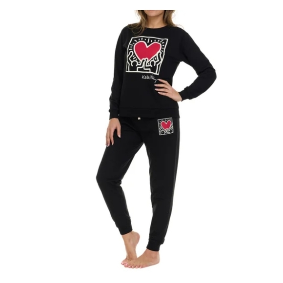 Women's Keith Haring Lounge 2 Piece Set Crewneck Black Size M NWT - Picture 1 of 7